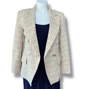 Attitude Unknown Womens Tweed Blazer Suit Jacket Khaki White Plaid Large